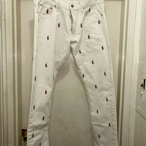 Ralph Lauren White Slim Fit Jeans with Embroidery